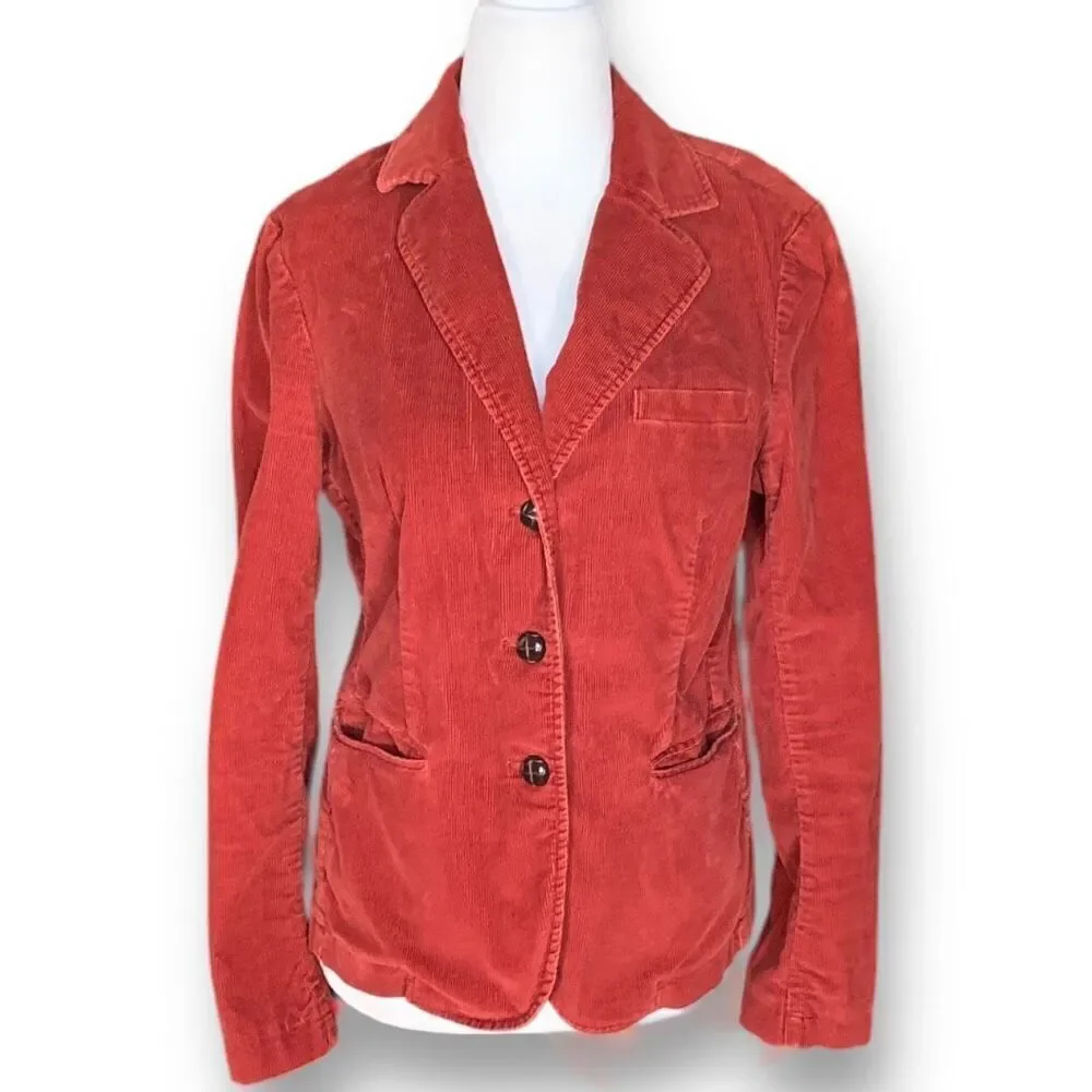 London Jean Rust Corduroy Blazer Jacket Fitted Tailored Stretch Retro Size 8